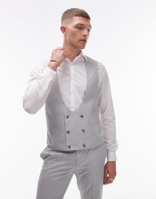 Topman slim linen suit vest in gray TOPMAN