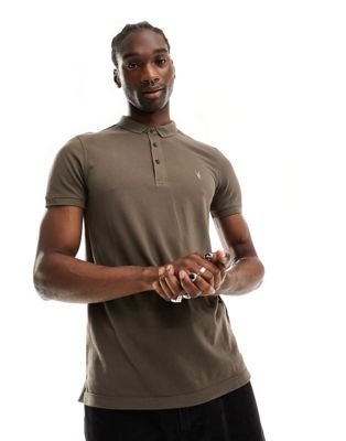 Мужская футболка-поло AllSaints с коротким рукавом коричневая AllSaints