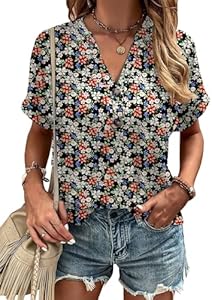 Micoson Short Sleeve Womens Tops Summer V Neck T-Shirts Dressy Casual Henley Blouses Button Basic Tee Loose Fit Micoson