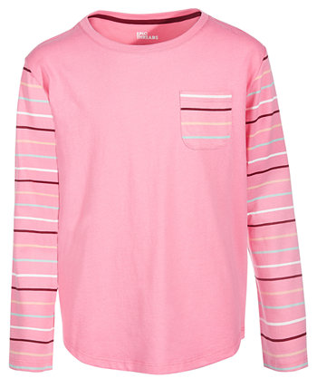 Хлопковая футболка в свободную полоску с длинными рукавами и карманами для больших девочек, созданная для Macy's Epic Threads