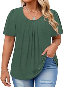 VISLILY Womens-Plus-Size-Summer-Tops Flowy Pleated T Shirts Crew Neck Short Sleeve Blouses Casual Loose Tunics Tee XL-5XL VISLILY