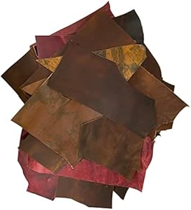 Wanderings Leather Scraps for Crafts – 3lbs Mixed Sizes Shapes with 36" Cord - Full Grain Buffalo Leather Remnants from Journal Making - Great for Jewelry, Wallets, Cricut, Arts & Crafts WANDERINGS