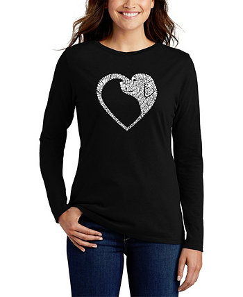 Женская футболка с длинным рукавом и надписью Dog Heart Word Art LA Pop Art
