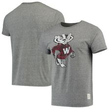 Мужская оригинальная серая футболка в стиле ретро с винтажным логотипом Wisconsin Badgers из трех частей Original Retro Brand