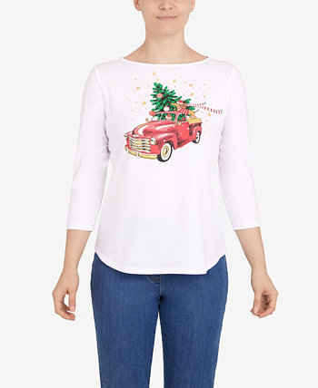 Petite Holiday Truck 3/4 Sleeve Top Ruby Rd.