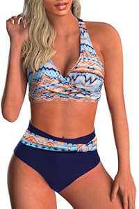 Женский Раздельный купальник SEAFORM Two Piece Wrap Front Bikini High Waisted Bottom Tummy Control Vintage Print SEAFORM