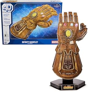 4D Build, Marvel Infinity Gauntlet 3D Puzzle Model Kit with Stand 142 Pcs | Thanos Desk Decor | Building Toys | 3D Puzzles for Adults & Teens 12+ 4D Build