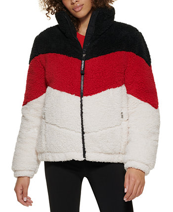 Женская флисовая куртка-пуховик с цветными блоками и шевронами Tommy Hilfiger