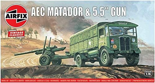 Airfix Quickbuild Vintage Classics AEC Matador & 5.5'' Gun 1:76 Military Ground Vehicle Plastic Model Kit A01314V, Multicolor Airfix