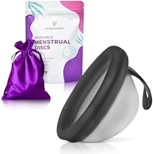 Ecoblossom Reusable Menstrual Disc - Menstrual Cup - Soft Period Disc for Women Designed with Flexible, Medical-Grade Silicone Period Cup (Black) EcoBlossom