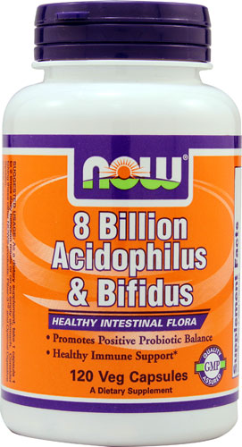 СЕЙЧАС 8 миллиардов Acidophilus & Bifidus - 8 миллиардов - 120 растительных капсул NOW Foods