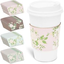 100 Pack Floral Paper Coffee Cup Sleeves In 4 Colors (2.5 In) Sparkle and Bash