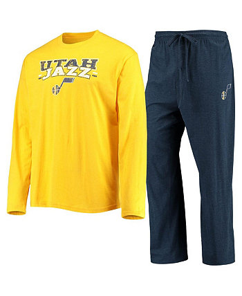 Мужской комплект для сна с футболкой и брюками с длинными рукавами темно-синего и золотого цвета Utah Jazz Concepts Sport