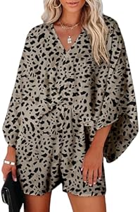 Dokotoo Womens Lepoard Print Summer Rompers Cruise Outfits Wrap V Neck Loose Oversized Jumpsuits with Pockets Dokotoo