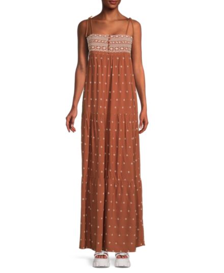 Ditsy Print Embroidered Maxi Dress Spiritual Gangster