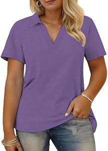 VISLILY Plus-Size-Summer-Tops for Women Collared V Neck Polo Shirts Flowy Tunics Trendy Short Sleeve Blouses 1X-5X VISLILY