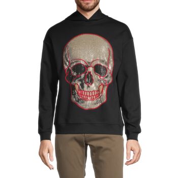 Skull Graphic Embellishment Dropped-Shoulder Hoodie Heads Or Tails