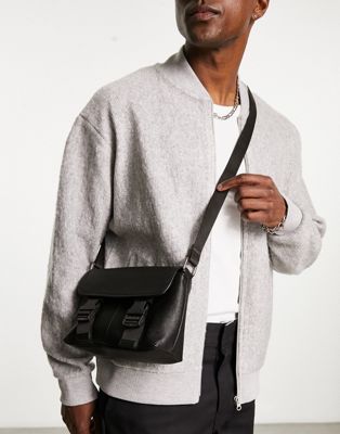 Черная сумка через плечо с зажимами из натуральной кожи ASOS DESIGN ASOS DESIGN