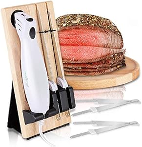 NutriChef Electric Carving Slicer Kitchen Knife - Portable Electrical Food Cutter Knife Set with Bread and Carving Blades, Wood Stand, For Meat, Turkey, Bread, Cheese, Vegetable, Fruit - NutriChef NutriChef