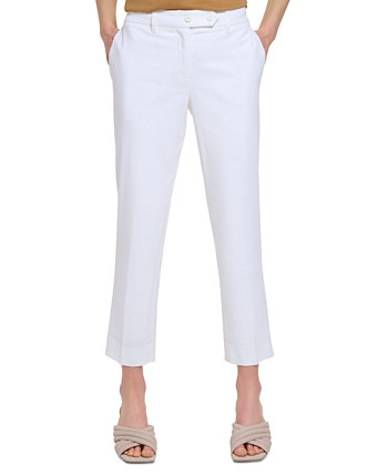 Women's Linen-Blend Tab-Waist Slim Pants Calvin Klein