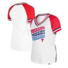 Женская футболка New Era White Philadelphia Phillies из джерси с двойной окантовкой и v-образным вырезом New Era