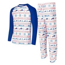Мужской комплект для сна с длинными рукавами и брюками реглан, белая футболка с длинными рукавами и брюки королевского цвета Buffalo Bills Men's Concepts Sport Unbranded