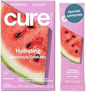 Cure Hydration | Plant-Based Electrolyte Drink Mix | No Added Sugar | Dehydration Relief Powder (Порошок) Made with Coconut Water | Non-GMO | Vegan | FSA & HSA | Box of 8 Packets (Пакеты ) - Berry Pomegranate Cure Hydration