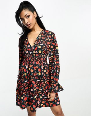 Парижское многоярусное мини-платье с цветочным принтом Parisian