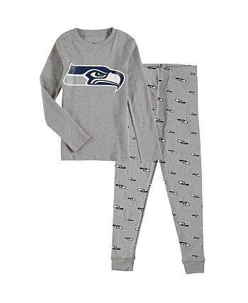 Preschool Boys and Girls Heathered Gray Seattle Seahawks Long Sleeve T-shirt and Pants Sleep Set Outerstuff