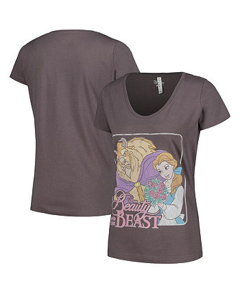 Женская темно-серая футболка с рисунком «Красавица и чудовище» и круглым вырезом Mad Engine