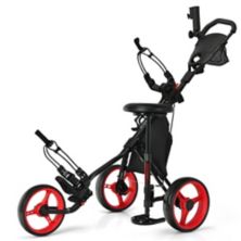 3 Wheels Folding Golf Push Cart with Seat Scoreboard and Adjustable Handle Slickblue