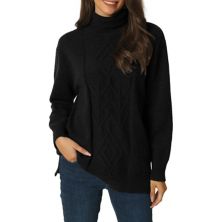 Women's Turtleneck Long Sleeve Spilt Hem Tunic Pullover Sweater Seta T