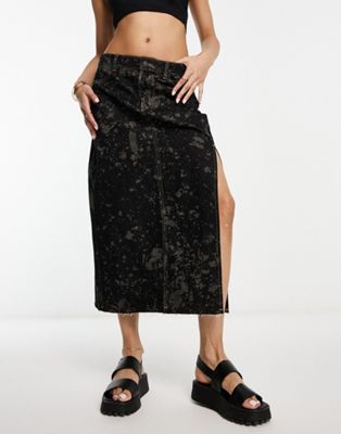 Джинсовая юбка миди с разрезом Urban Revivo черного цвета Urban Revivo