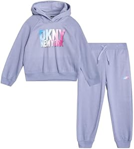 DKNY Baby Girls' Jogger Set - 2 Piece Fleece Pullover Hoodie Sweatshirt and Jogger Pants for Infants and Toddlers (12M-6X) DKNY