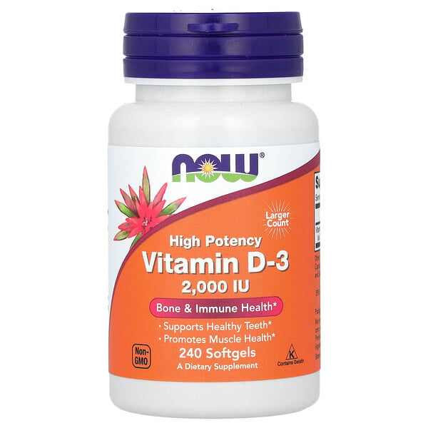 Витамин D-3, 50 мкг (2000 МЕ), 240 мягких таблеток NOW Foods