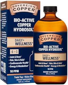 Sovereign Copper Bio-Active Copper Hydrosol, Daily+ 4-in-1 Wellness Supplement for Joint and Bone*, Hair, Skin and Nails*, Cardiovascular Health* and Energy and Metabolism Support*, 2oz Sovereign Copper