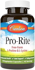 Carlson - Pro-Rite, Free-Form L-Proline & L-Lysine, Health, Joint Support & Collagen Formation, 90 Capsules Carlson