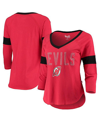 Женская красная футболка New Jersey Devils Ultimate Fan Raglan с рукавами 3/4 и v-образным вырезом by Alyssa Milano от Alyssa Milano Touch