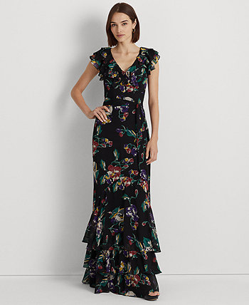 Женское платье из жатого жоржета с цветочным принтом Ralph Lauren