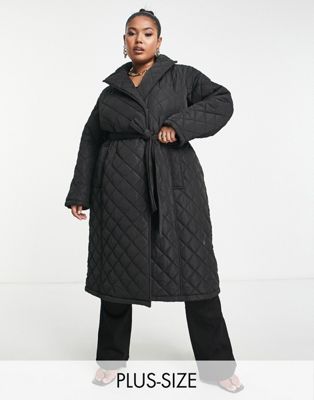 Ever New Curve quilted wrap longline coat in black Ever New Curve