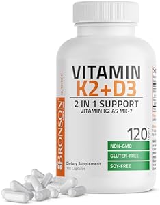 Bronson Vitamin K2 (MK7) with D3 Supplement Non-GMO Formula 5000 IU Vitamin D3 & 90 mcg Vitamin K2 MK-7 Easy to Swallow Vitamin D & K Complex, 120 Capsules. Bronson