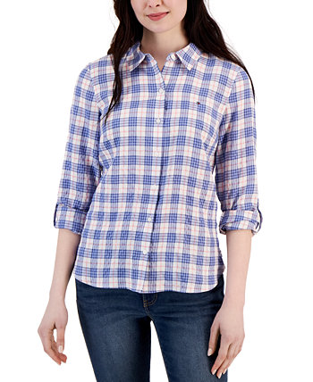 Женская хлопковая клетчатая рубашка с отворотами Tommy Hilfiger