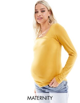 Желтый топ с длинными рукавами и круглым вырезом Mamalicious Maternity MAMALICIOUS