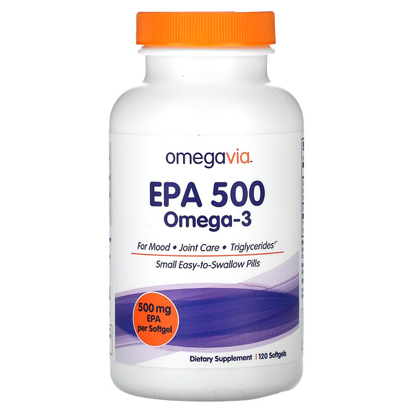 EPA 500, Омега-3, 500 мг, 120 мягких капсул - OmegaVia OmegaVia