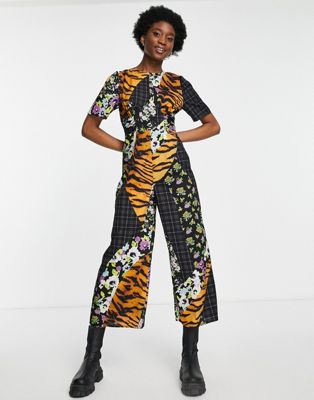 ASOS DESIGN ruched detail belted jumpsuit in bright mixed print  ASOS Studio Happy