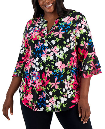 Блузка больших размеров с цветочным принтом и рукавами 3/4, оборками Kasper