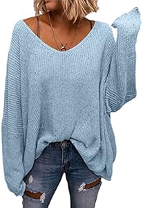 BZB Women's V Neck Long Sleeve Knit Loose Oversized Pullover Sweater Top BZB