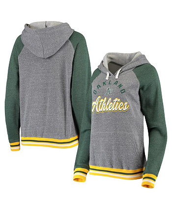Женский пуловер с капюшоном и регланами New Era из меланжевого серого цвета Oakland Athletics Cuff Tri-Blend 5th & Ocean