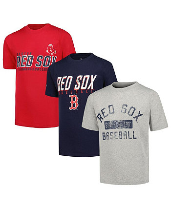 Набор из трех футболок Big Boys Heather Grey, Navy, Red с эффектом потертости Boston Red Sox Stitches