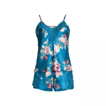 Матовая атласная пижама с принтом Breakfast At Tiffany's In Bloom by Jonquil